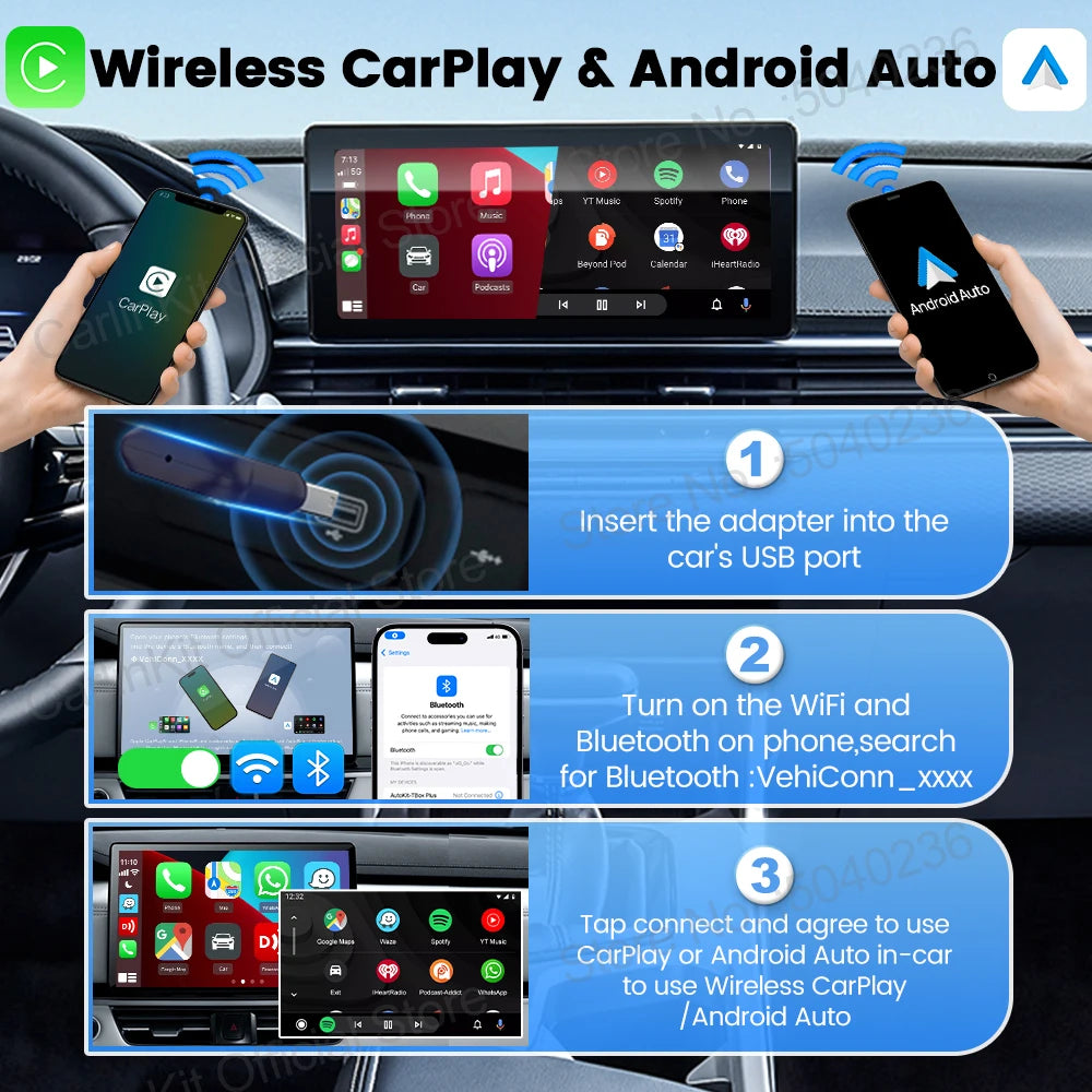Zynetek® Ultra 5.0 Wireless Adapter | CarPlay & Android Auto Plug & Play OEM Connector with WiFi & Bluetooth