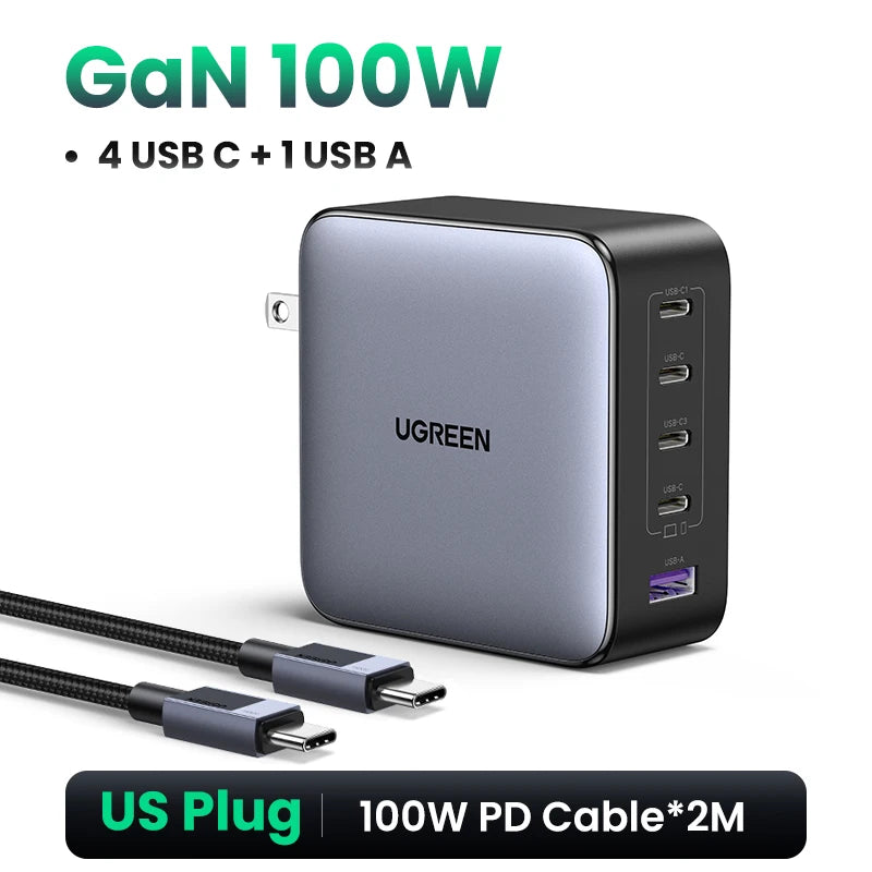 UGREEN® 100W 5-Port USB-C Charger | QC 4.0/3.0 PPS Power Adapter for MacBook, iPad, iPhone 16/15/14 Pro & Laptops