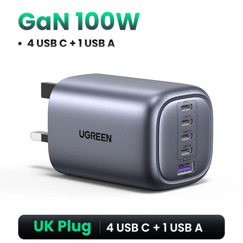 UGREEN® 100W 5-Port USB-C Charger | QC 4.0/3.0 PPS Power Adapter for MacBook, iPad, iPhone 16/15/14 Pro & Laptops