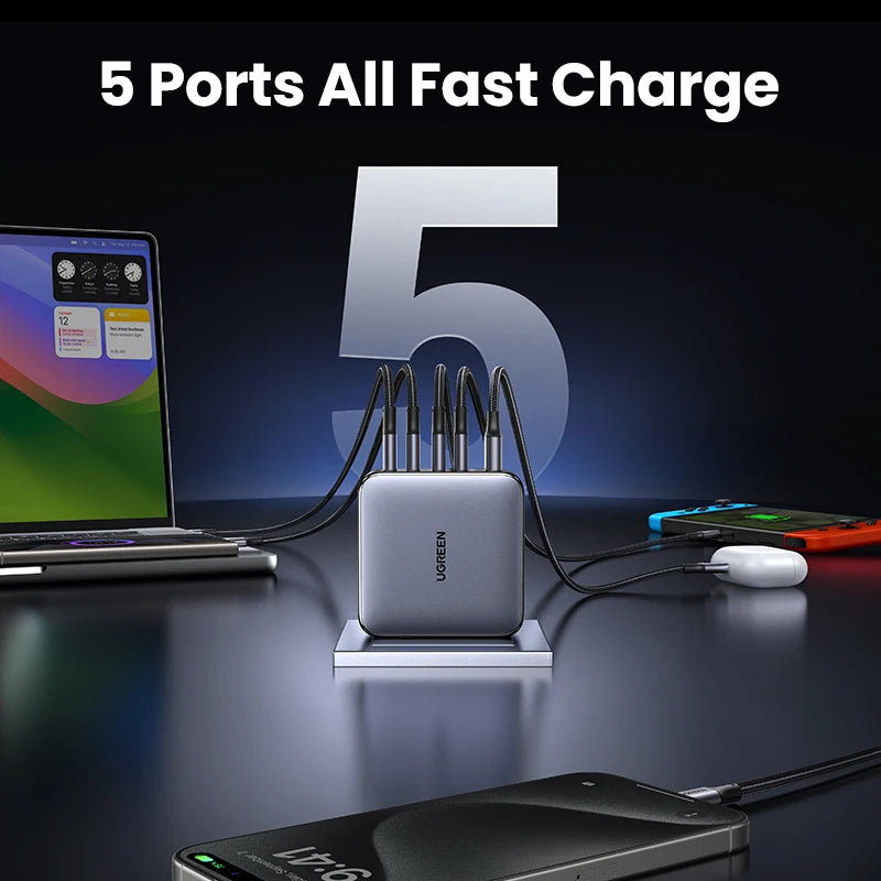 UGREEN® 100W 5-Port USB-C Charger | QC 4.0/3.0 PPS Power Adapter for MacBook, iPad, iPhone 16/15/14 Pro & Laptops
