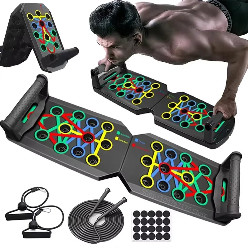 TitanFlex™ PushPro+ Foldable Push-Up & Resistance Trainer – Home Gym Fitness Board with Ergonomic Handles & Power Bands