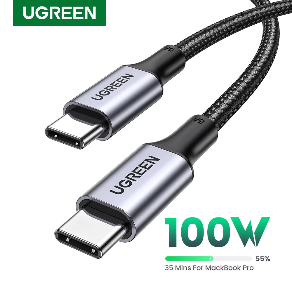 UGREEN® 100W USB-C Fast Charging Cable | Type-C to Type-C Cord with 5A E-Marker Chip for MacBook, iPad, Samsung & Xiaomi