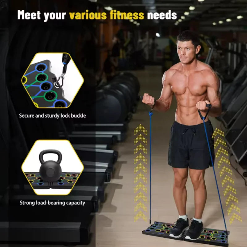 TitanFlex™ PushPro+ Foldable Push-Up & Resistance Trainer – Home Gym Fitness Board with Ergonomic Handles & Power Bands