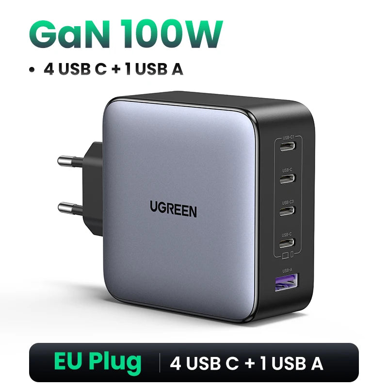 UGREEN® 100W 5-Port USB-C Charger | QC 4.0/3.0 PPS Power Adapter for MacBook, iPad, iPhone 16/15/14 Pro & Laptops