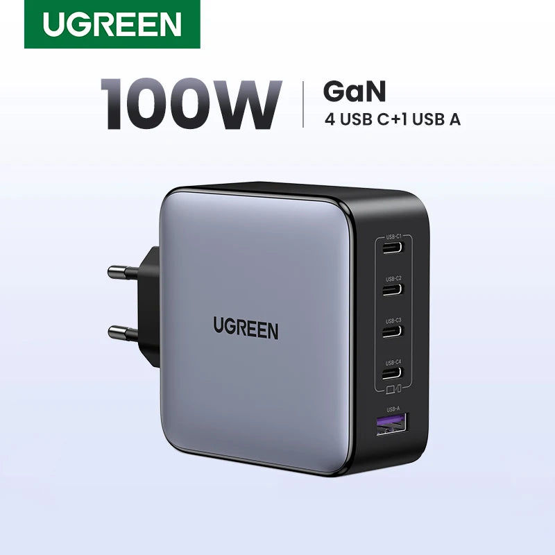 UGREEN® 100W 5-Port USB-C Charger | QC 4.0/3.0 PPS Power Adapter for MacBook, iPad, iPhone 16/15/14 Pro & Laptops