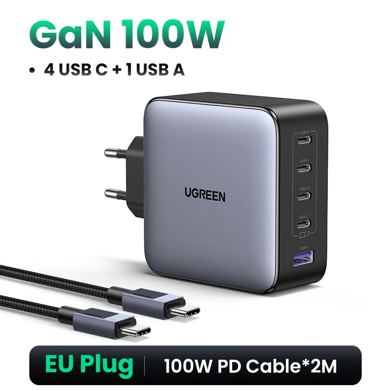 UGREEN® 100W 5-Port USB-C Charger | QC 4.0/3.0 PPS Power Adapter for MacBook, iPad, iPhone 16/15/14 Pro & Laptops