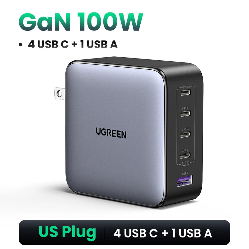 UGREEN® 100W 5-Port USB-C Charger | QC 4.0/3.0 PPS Power Adapter for MacBook, iPad, iPhone 16/15/14 Pro & Laptops