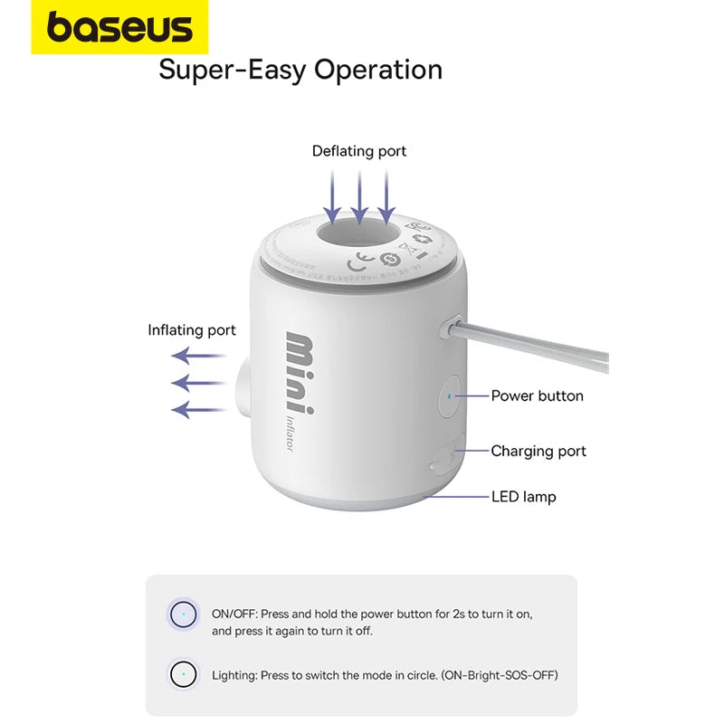 Baseus® - Wireless Mini Air Compressor & Inflator Pump – For Beds, Mats, Swim Rings & Storage Bags