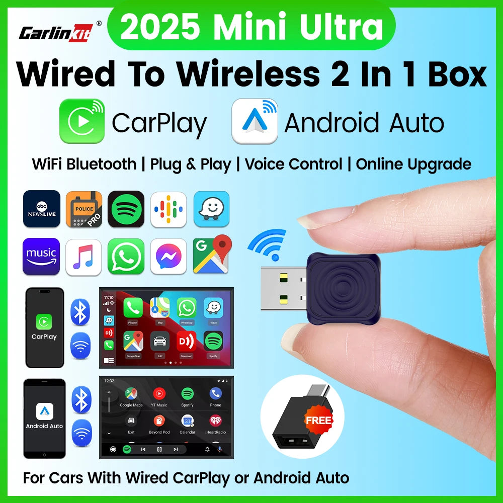 Zynetek® Ultra 5.0 Wireless Adapter | CarPlay & Android Auto Plug & Play OEM Connector with WiFi & Bluetooth