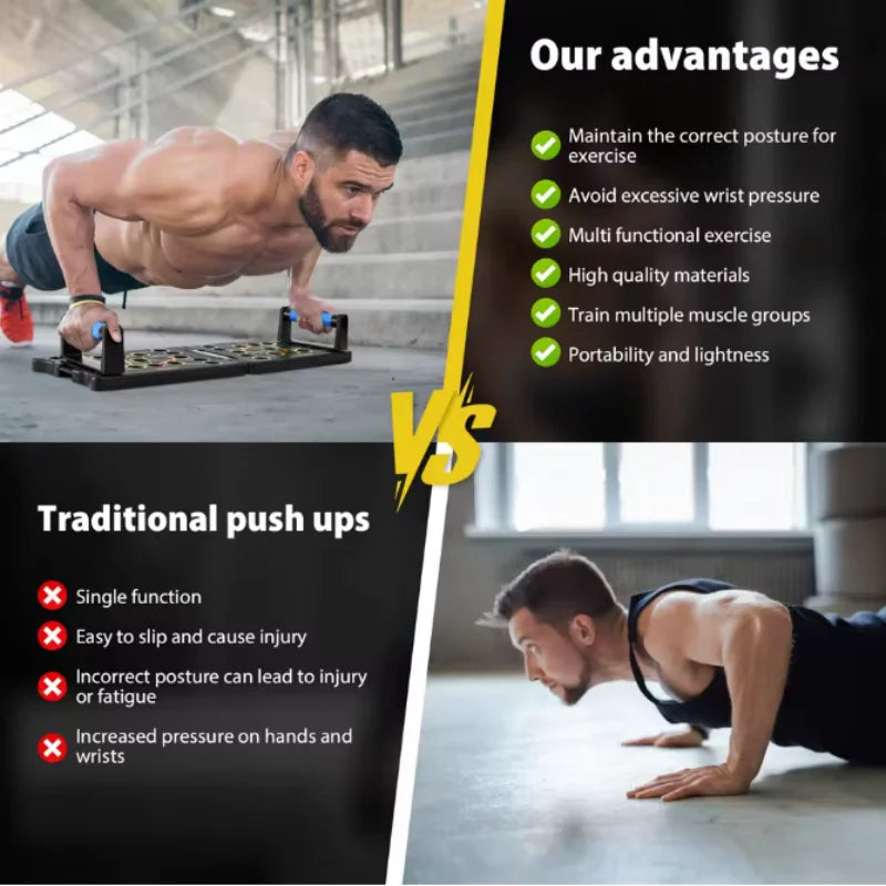 TitanFlex™ PushPro+ Foldable Push-Up & Resistance Trainer – Home Gym Fitness Board with Ergonomic Handles & Power Bands