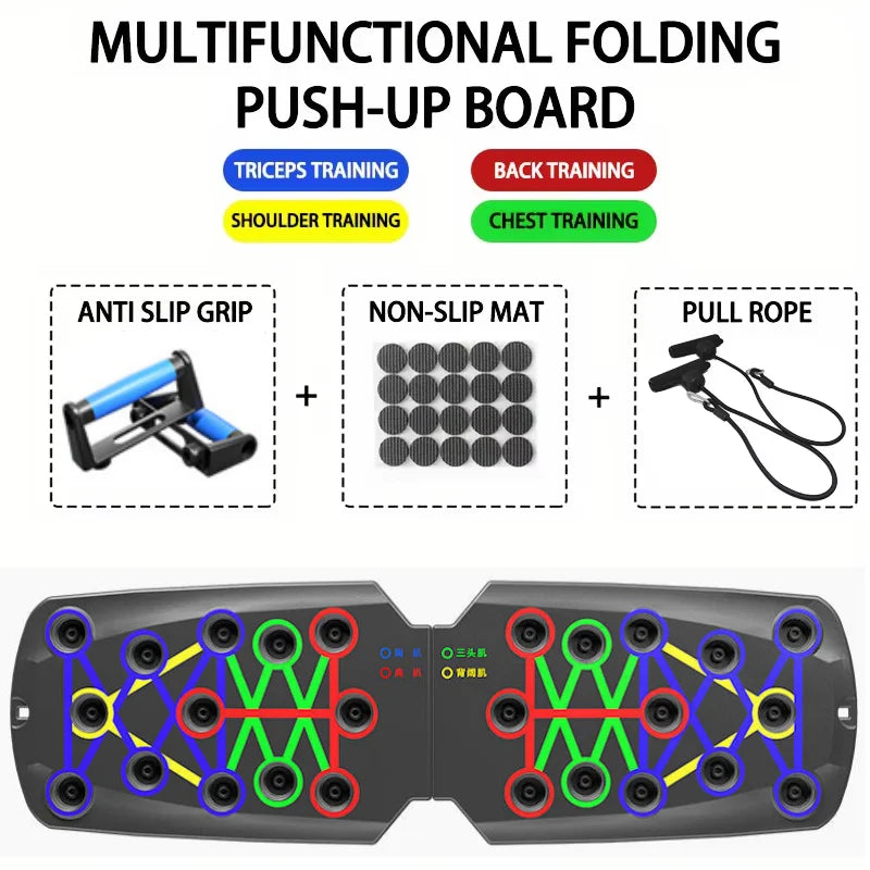 TitanFlex™ PushPro+ Foldable Push-Up & Resistance Trainer – Home Gym Fitness Board with Ergonomic Handles & Power Bands